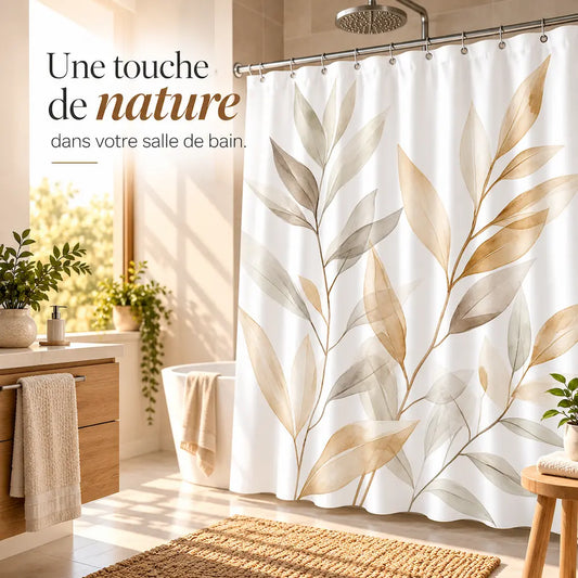Rideau de douche feuillage – Aquarelle naturelle aux tons doux