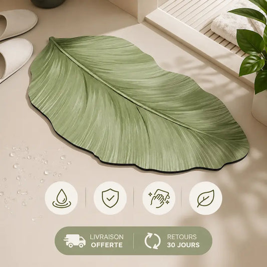 Tapis de bain diatomite feuille verte