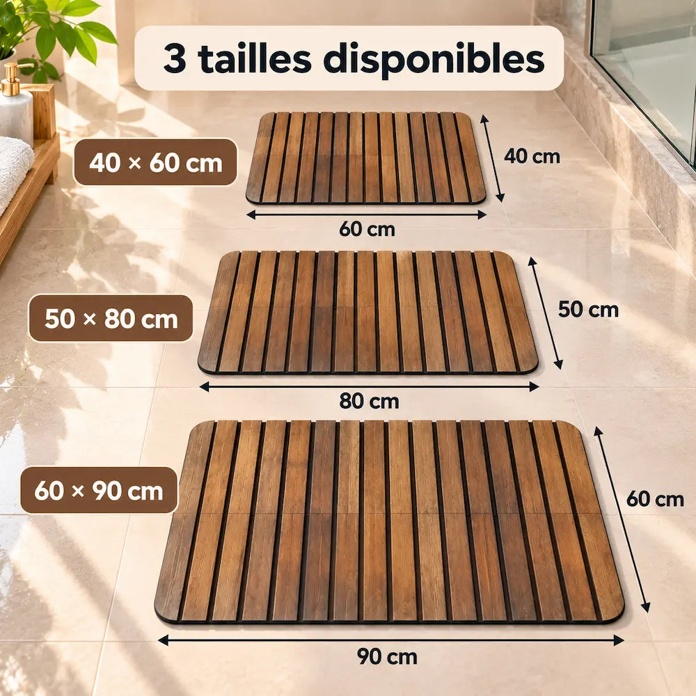 Tapis de bain absorbant effet bois – Séchage rapide antidérapant