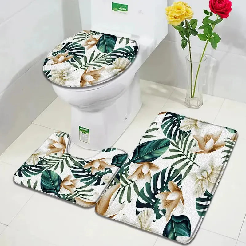 Ensemble tapis de bain U tropical – Feuilles palmier