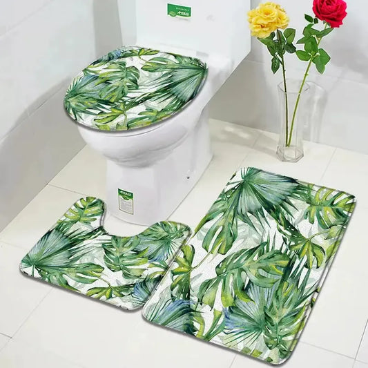 Ensemble tapis de bain U tropical – Feuilles palmier