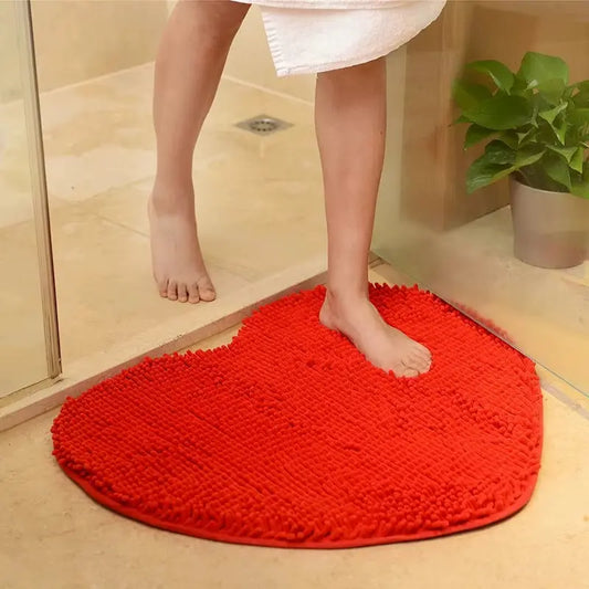 Tapis de bain chenille cœur - Doux absorbant antidérapant