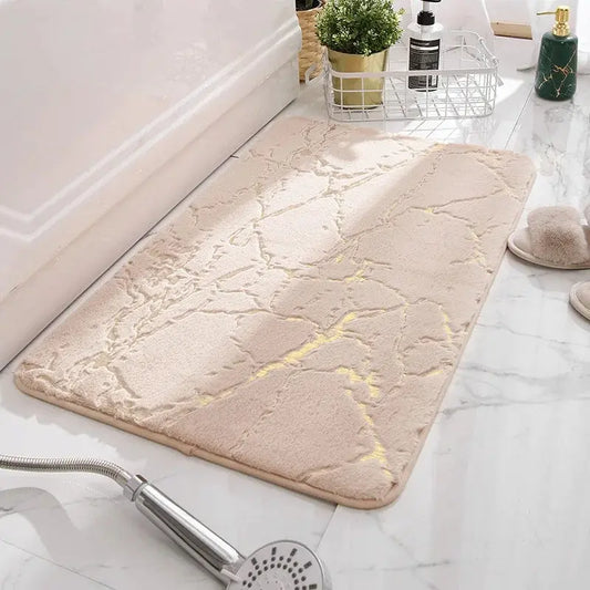 Tapis de bain marbre camel – Fourrure douce antidérapante