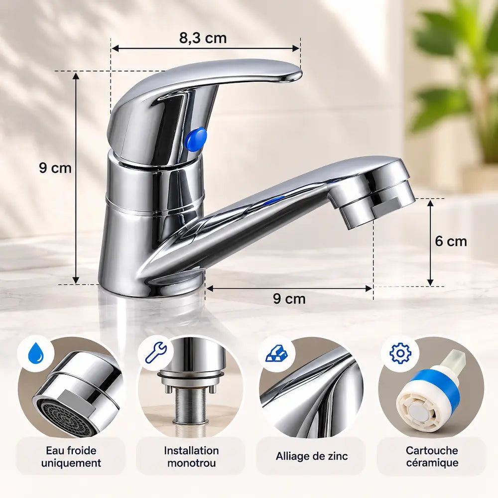 Robinet de lavabo – Alliage et arrivée d’eau froide