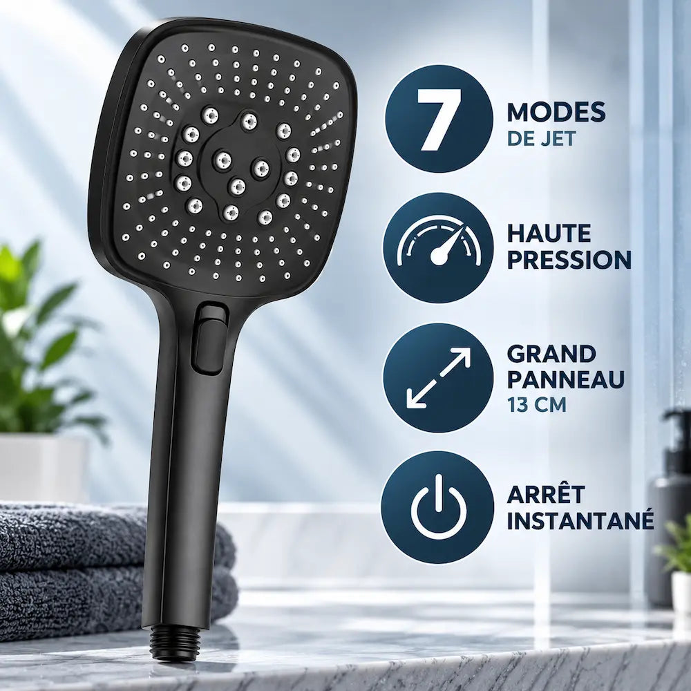Pommeau de douche 7 modes – Arrêt instantané haute pression