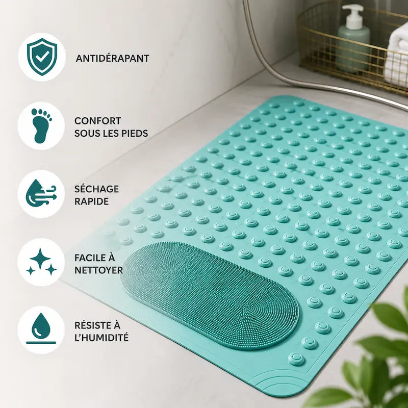 Tapis de douche PVC antidérapant – Sécurité renforcée