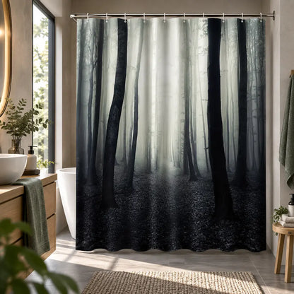 Rideau de douche forêt brumeuse – Paysage naturel immersif