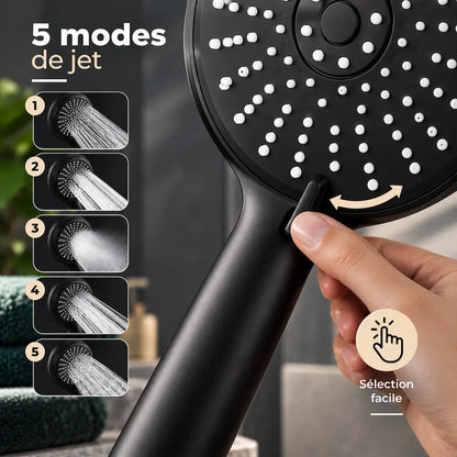 Pommeau de douche 5 modes – Grand panneau, massage haute pression