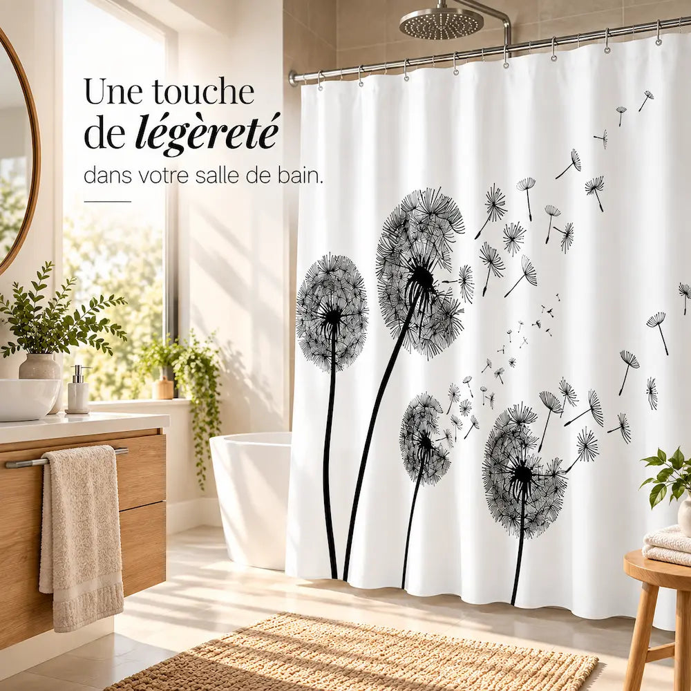Rideau de douche pissenlit – Imperméable et lavable en machine