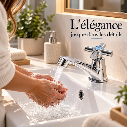 Robinet de lavabo chromé – Mitigeur traditionnel chaud & froid