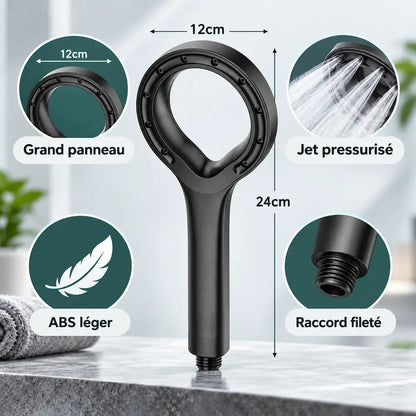 Pommeau de douche pressurisé – Grand panneau, jet puissant
