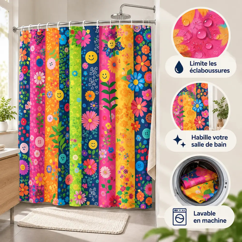 Rideau de douche polyester – Motifs artistiques vibrants
