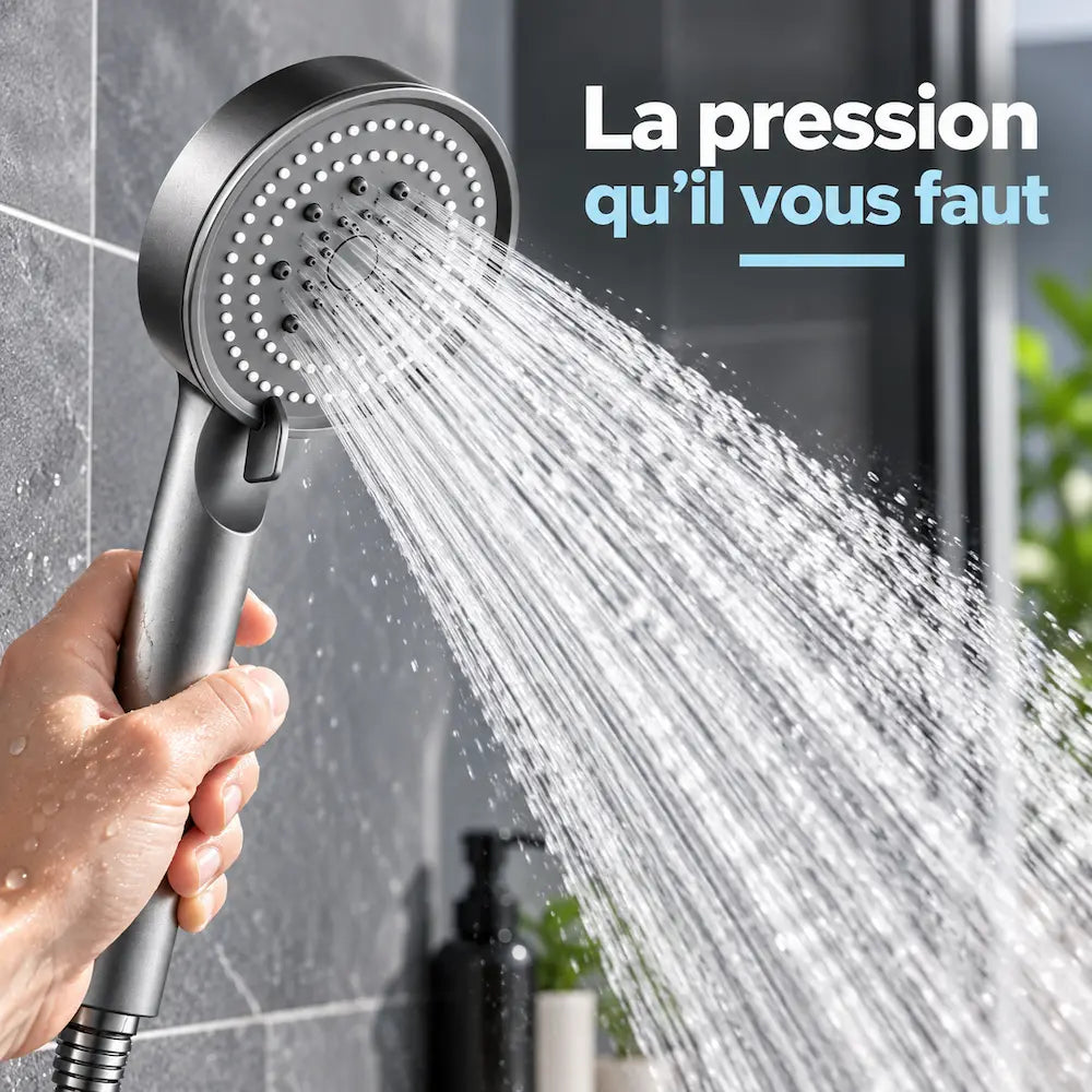 Pommeau de douche à pression réglable – Arrêt instantané à une touche