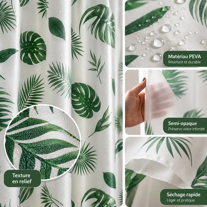 Rideau de douche feuillage vert – Séchage rapide et semi-opaque