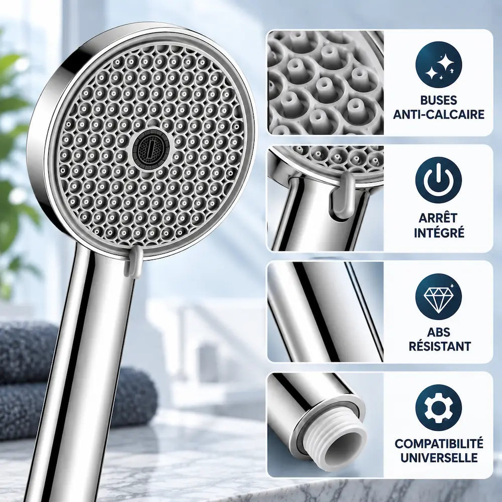 Pommeau de douche 6 modes – Grand panneau haute pression