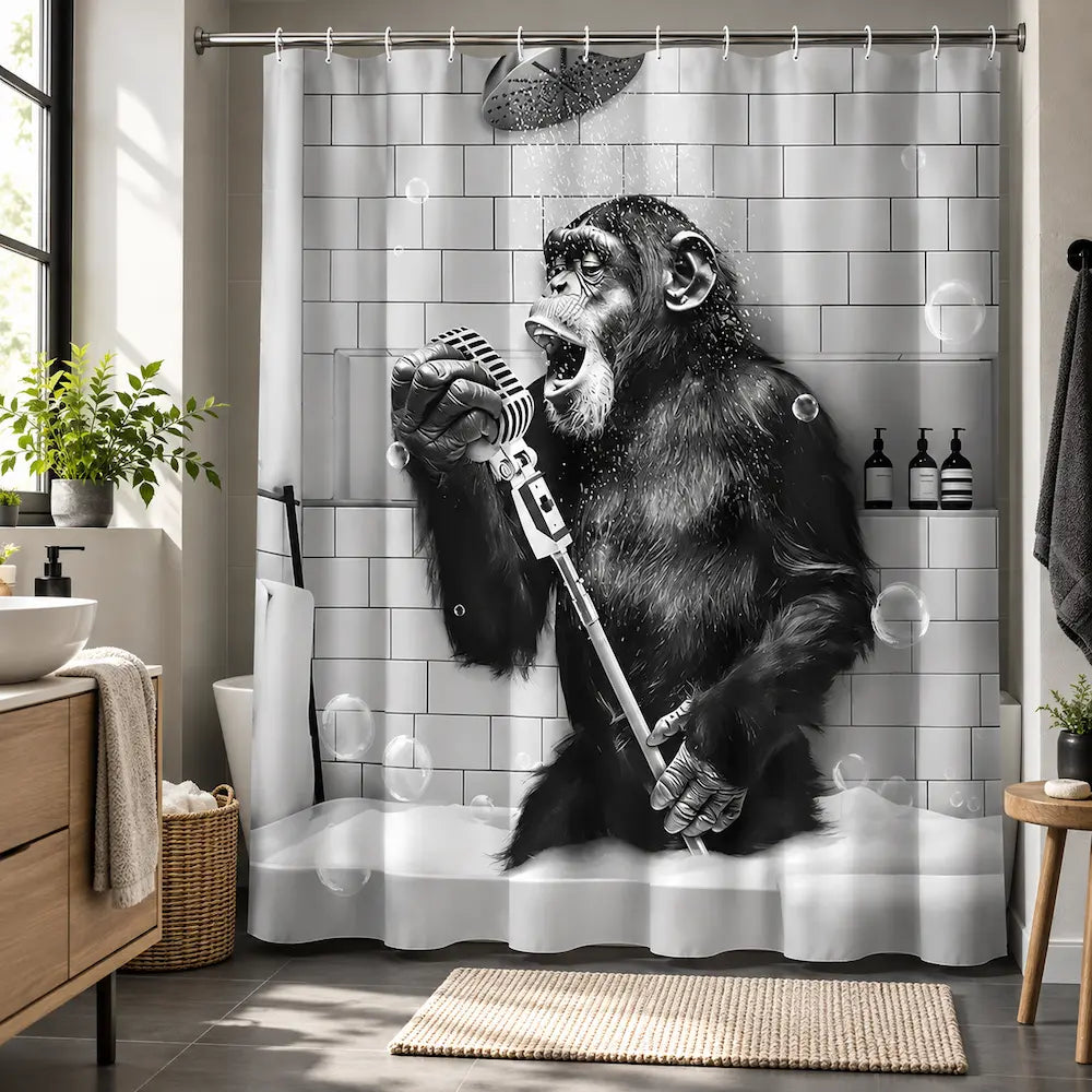 Rideau de douche noir & blanc – Motifs animaux décalés