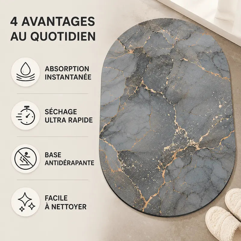 Tapis de bain marbré ovale – Absorbant antidérapant