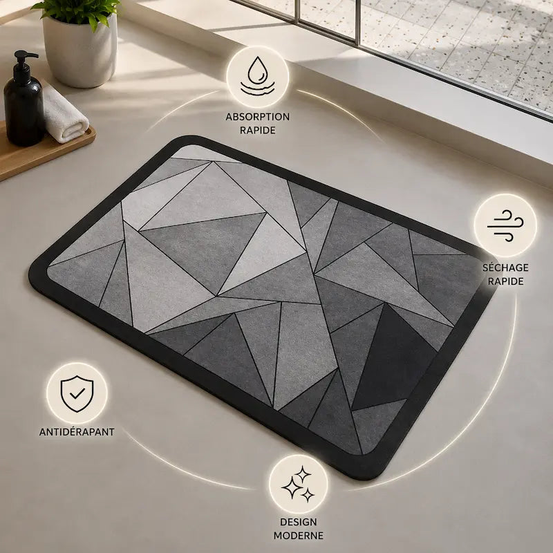 Tapis de bain diatomite géométrique – Séchage rapide