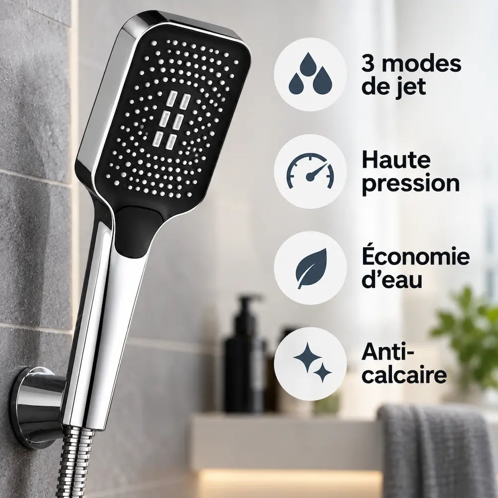 Pommeau de douche effet pluie 3 modes – Haute pression économique