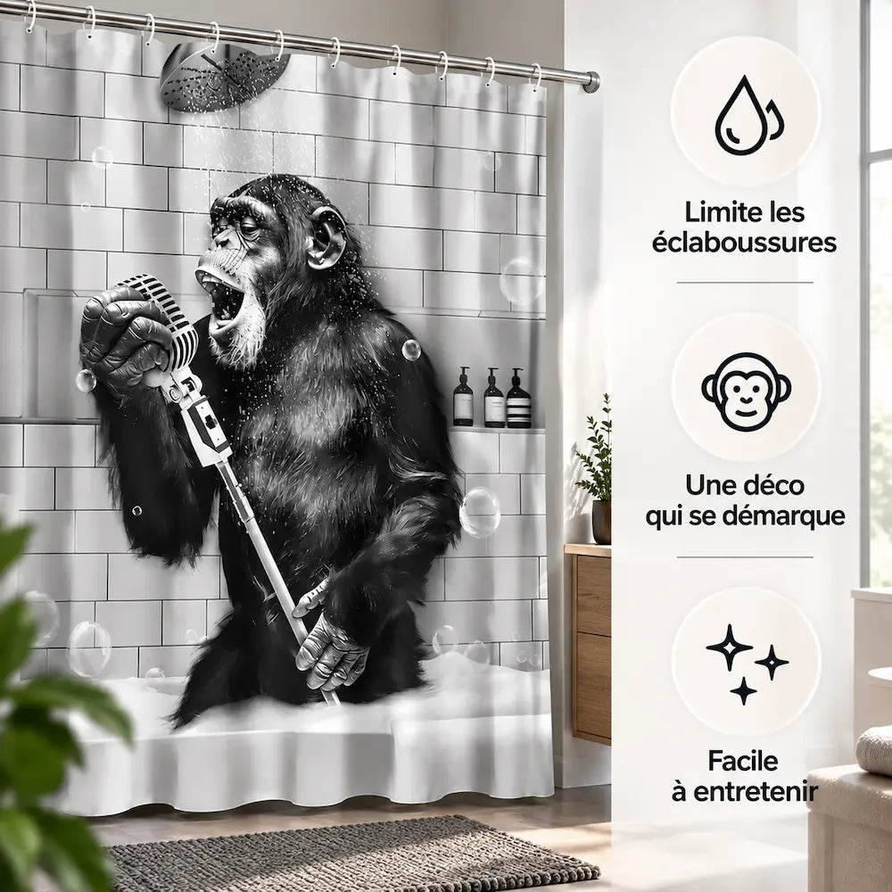 Rideau de douche noir & blanc – Motifs animaux décalés