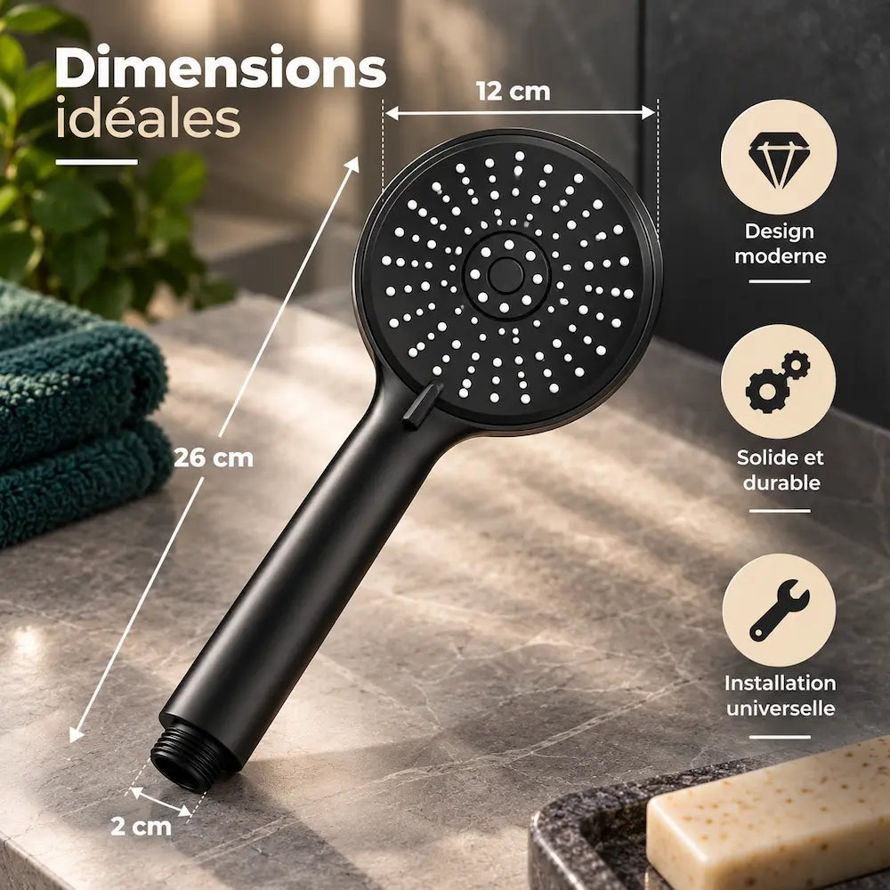 Pommeau de douche 5 modes – Grand panneau, massage haute pression