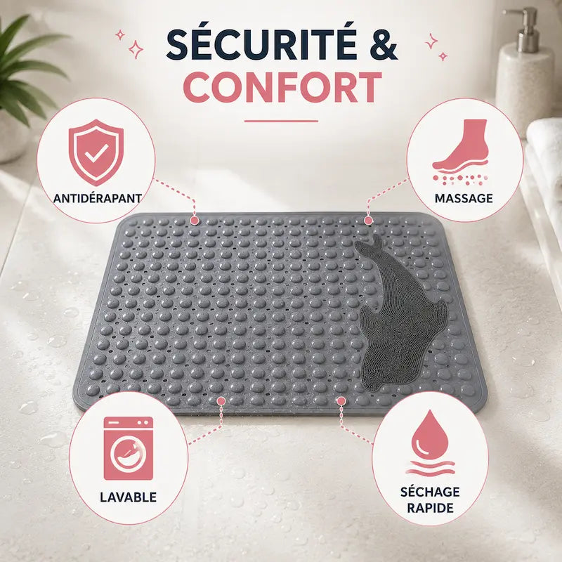 Tapis de douche massage lavable