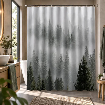 Rideau de douche forêt brumeuse – Paysage naturel immersif
