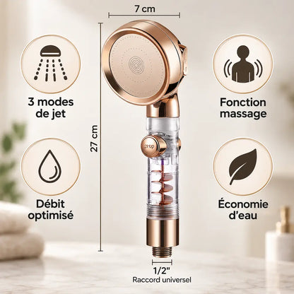 Pommeau de douche turbocompressé – 3 jets, massage et économie d'eau