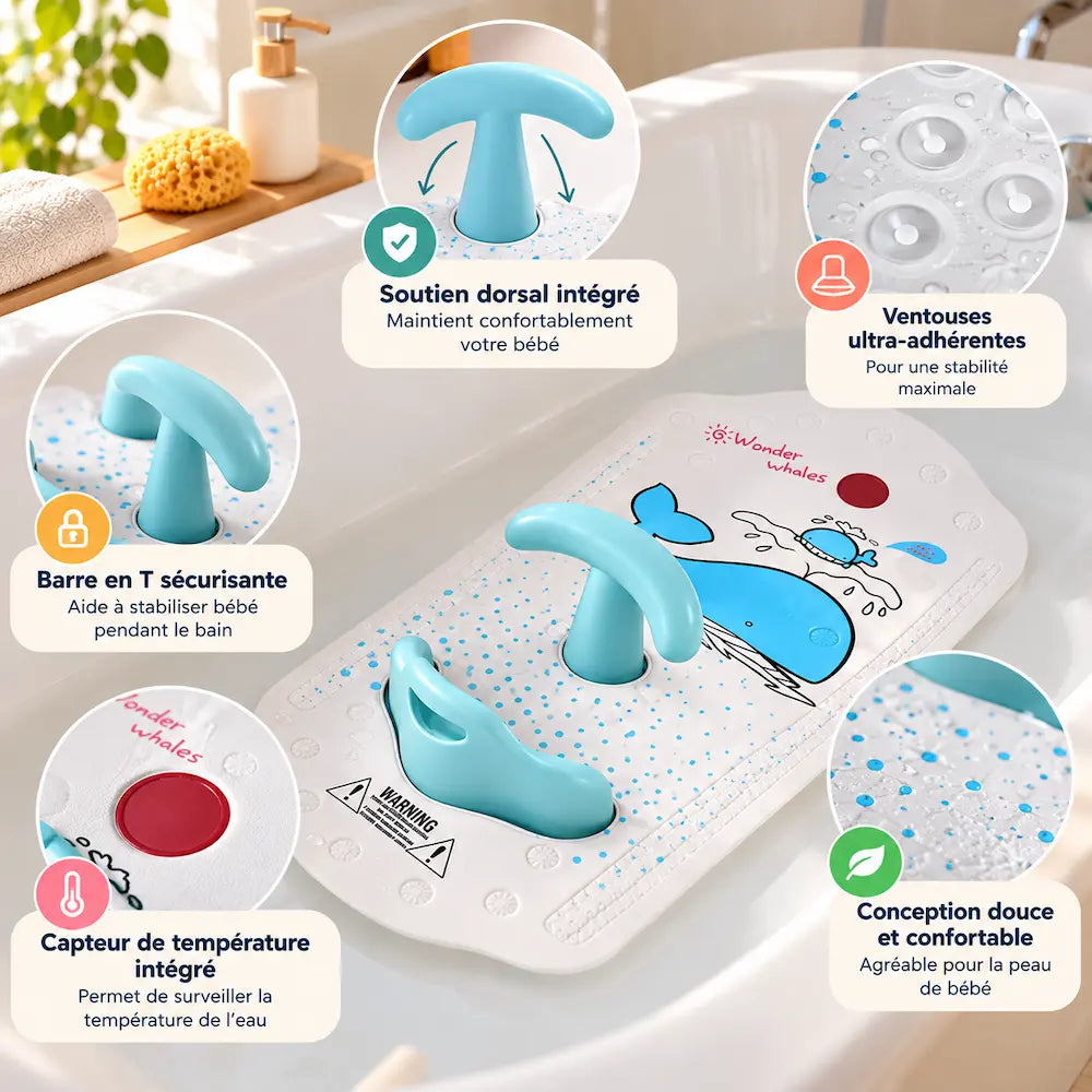 Tapis de bain bébé avec soutien dorsal – Confort sécurisé