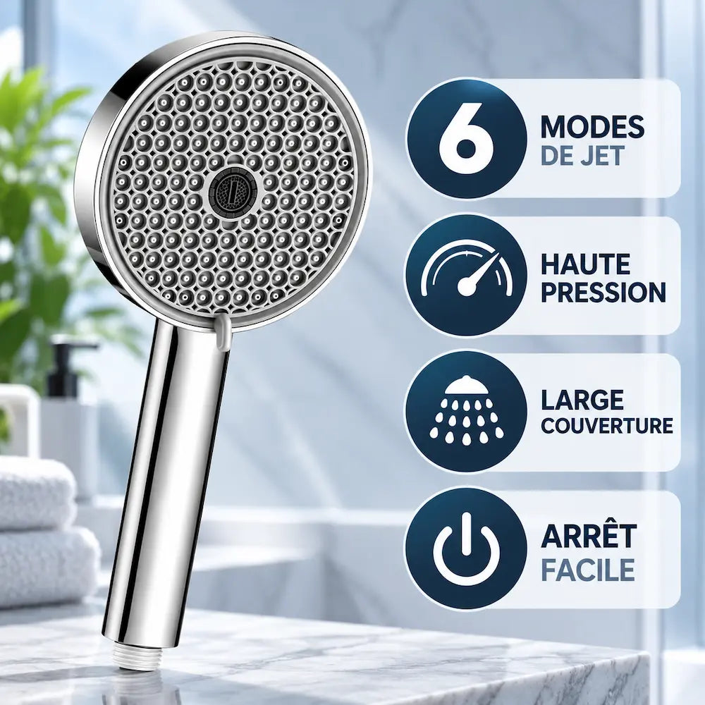 Pommeau de douche 6 modes – Grand panneau haute pression