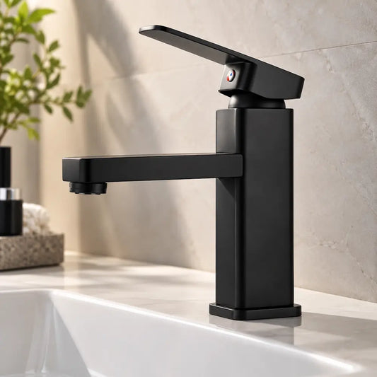 Robinet de lavabo carré – Mitigeur chaud & froid finition noire