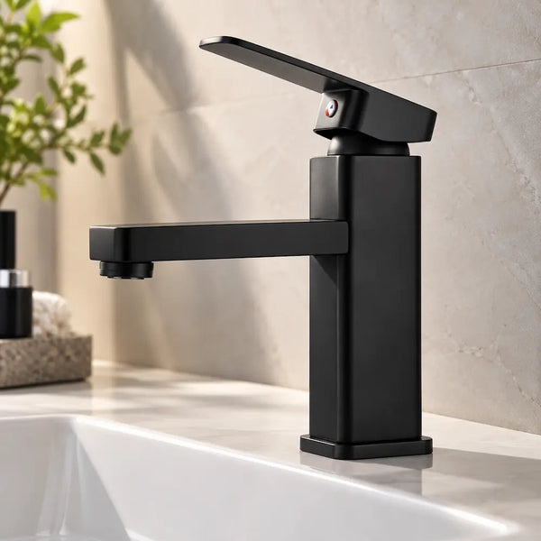 Robinet de lavabo carré – Mitigeur chaud & froid finition noire