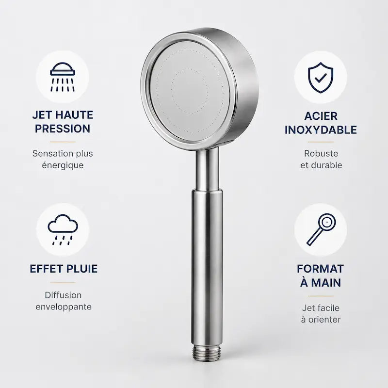 Pommeau de douche en inox – Haute pression, jets pluie