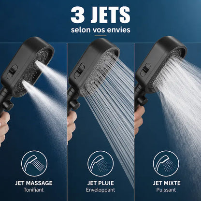 Pommeau de douche 3 jets – Massage, filtration et haute pression