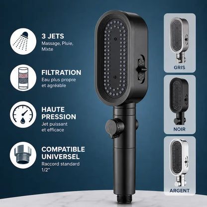 Pommeau de douche 3 jets – Massage, filtration et haute pression