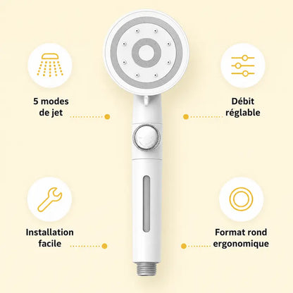 Pommeau de douche pressurisé 5 jets – Débit réglable