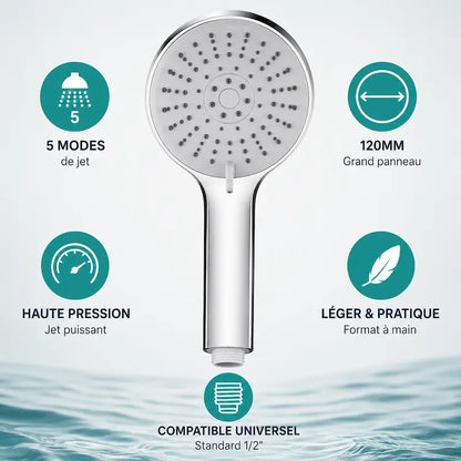 Pommeau de douche 5 modes – Grand panneau, massage haute pression