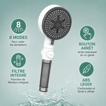 Pommeau de douche filtrant 8 modes – Haute pression réglable