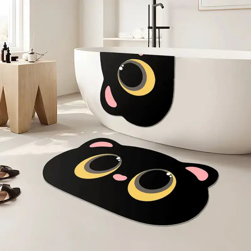 Tapis de bain chat noir absorbant