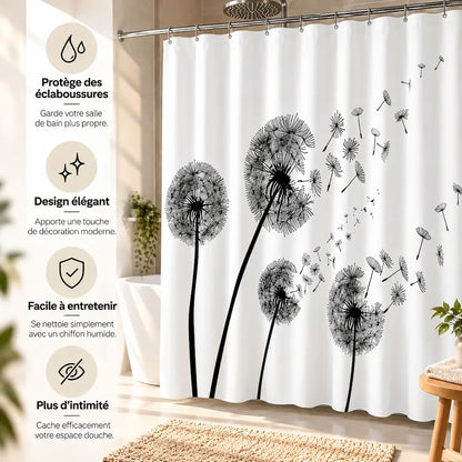 Rideau de douche pissenlit – Imperméable et lavable en machine