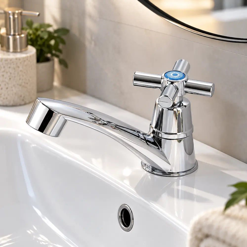Robinet de lavabo chromé – Mitigeur traditionnel chaud & froid