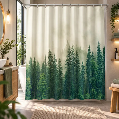 Rideau de douche forêt brumeuse – Paysage naturel immersif