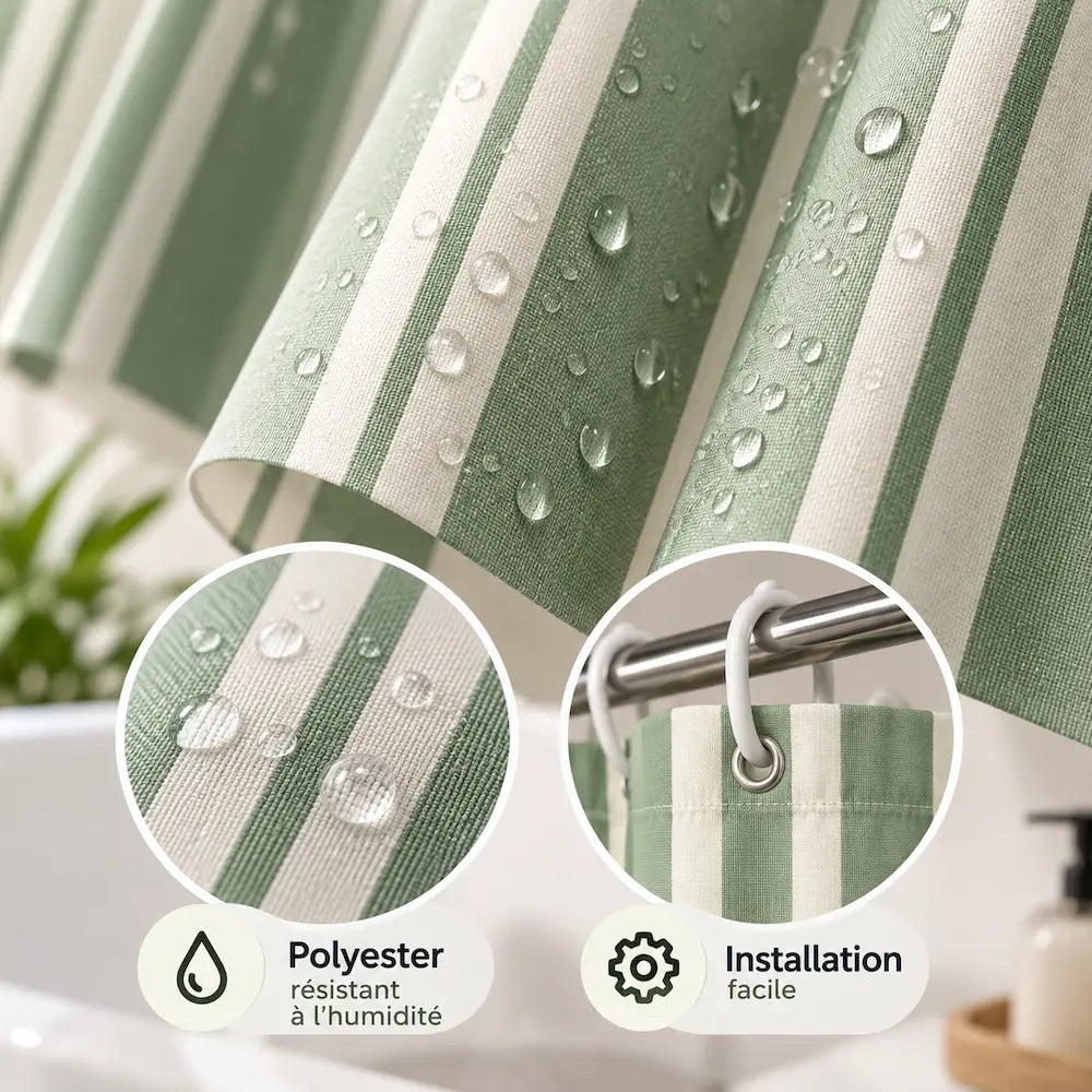 Rideau de douche rayé – Motif nœud élégant et imperméable