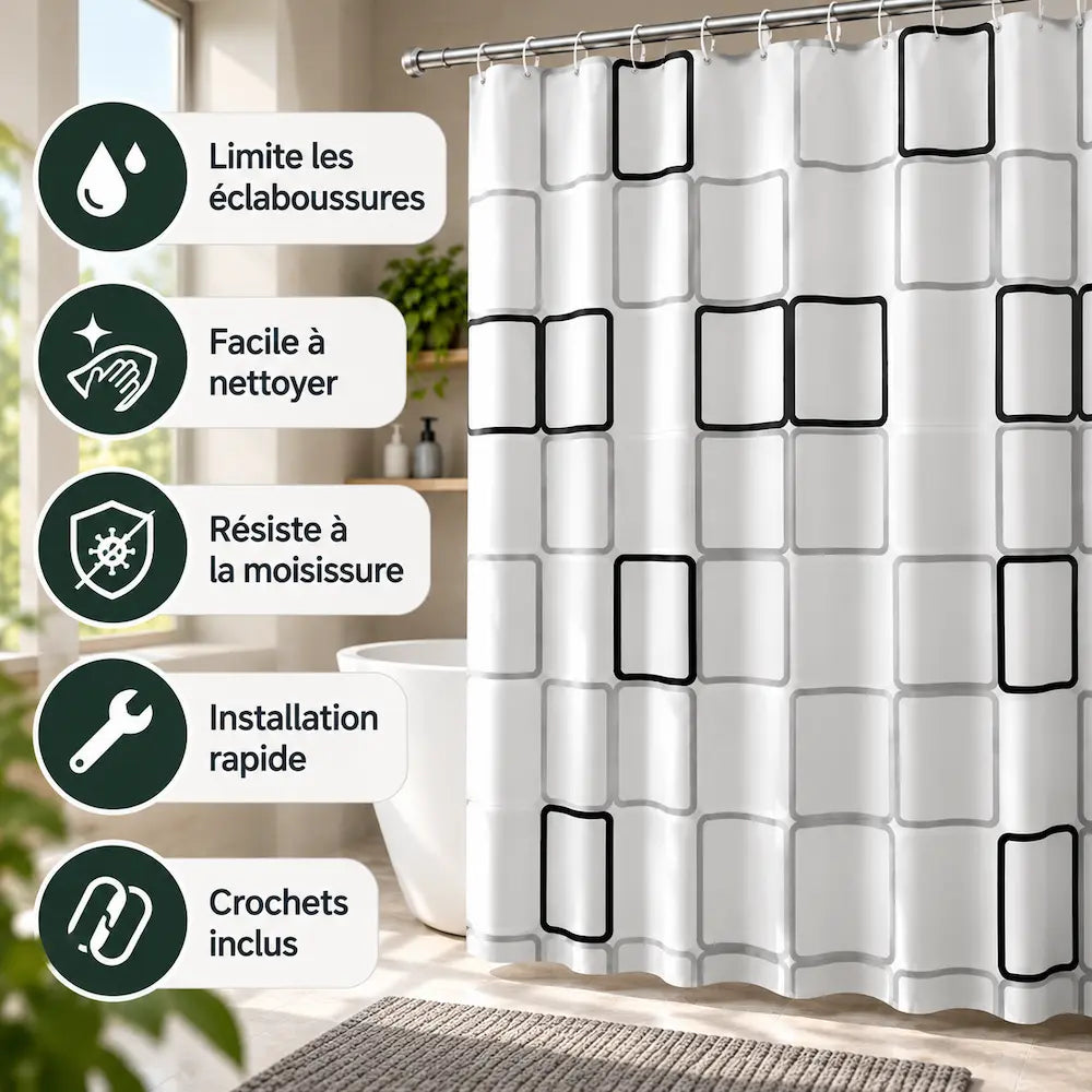 Rideau de douche PEVA – Imperméable et anti-moisissure