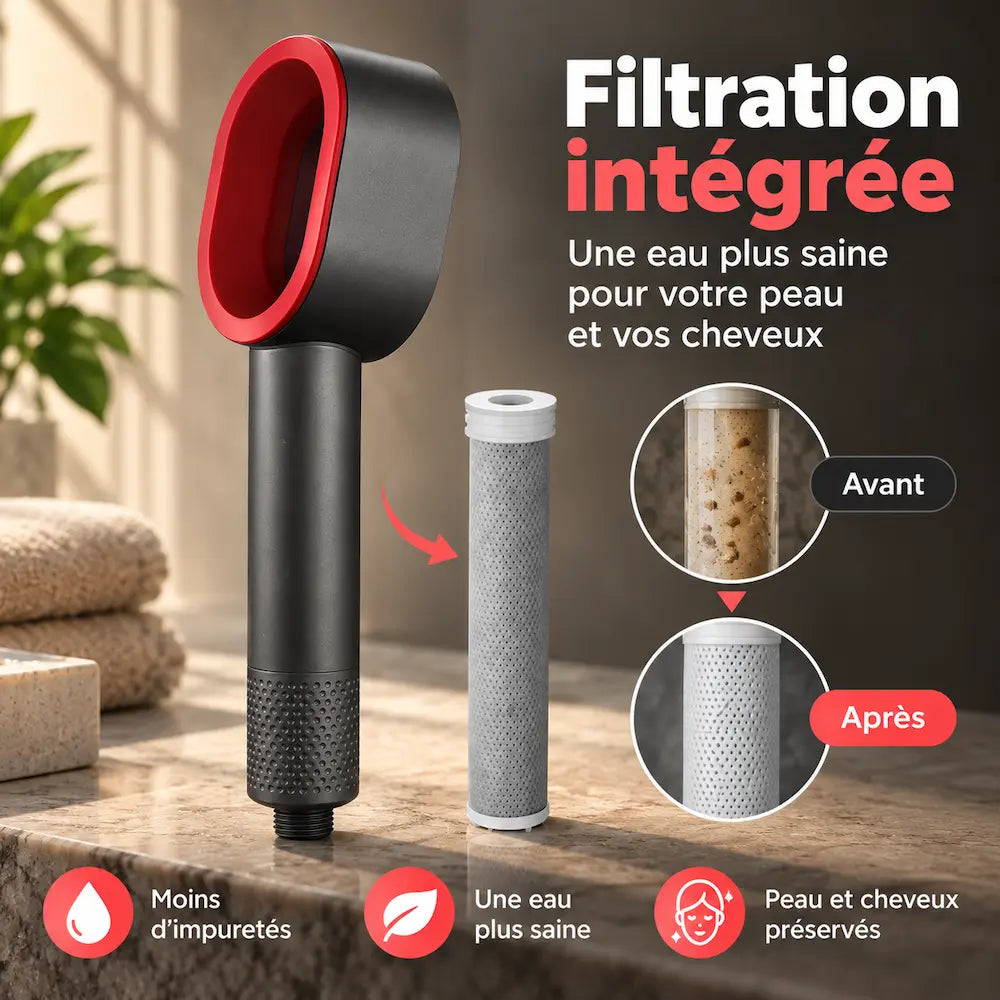 Pommeau de douche purifiant – Haute pression et filtration des impuretés