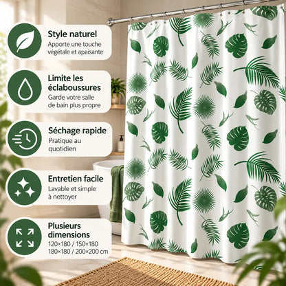 Rideau de douche feuillage vert – Séchage rapide et semi-opaque