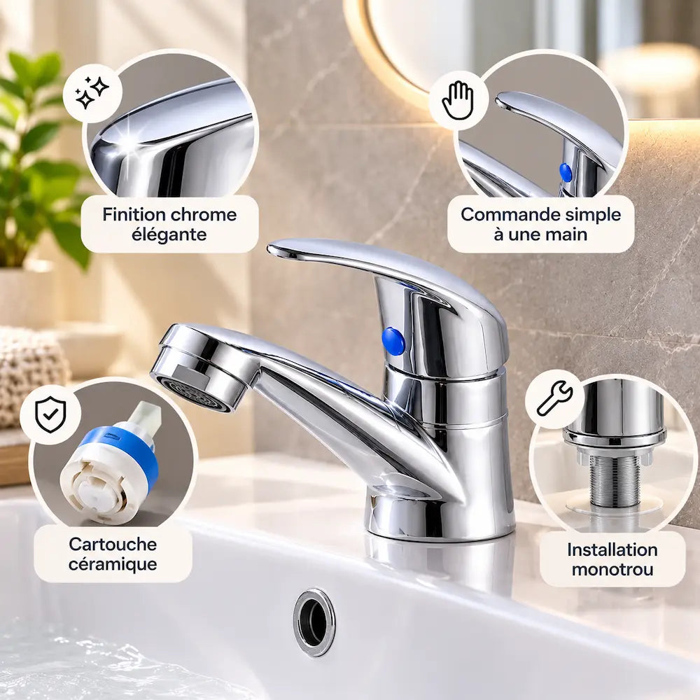 Robinet de lavabo – Alliage et arrivée d’eau froide
