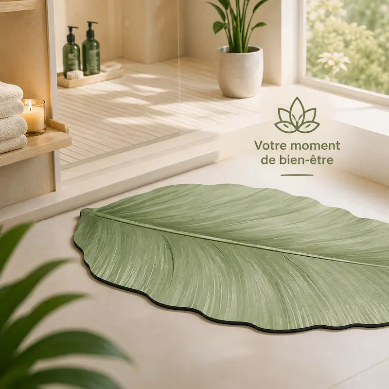 Tapis de bain diatomite feuille verte