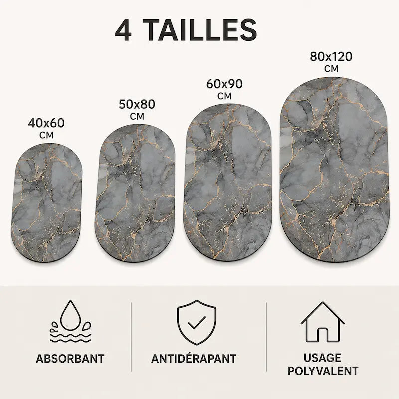 Tapis de bain marbré ovale – Absorbant antidérapant