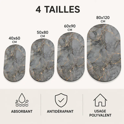 Tapis de bain marbré ovale – Absorbant antidérapant